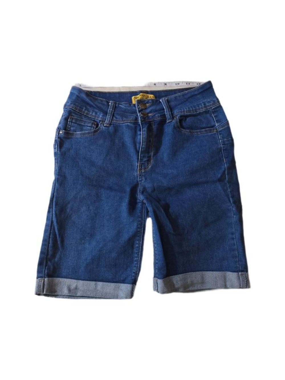 Wax Jeans Women's Mid-Rise Denim Bermuda Shorts in Blue Size Medium